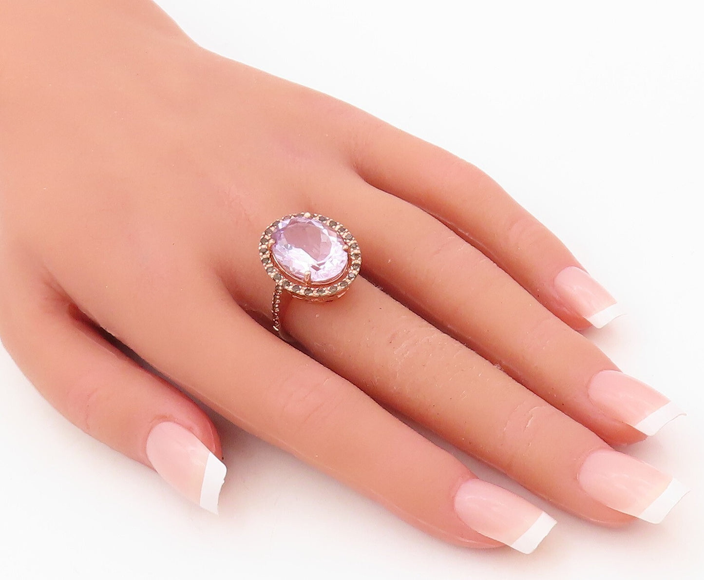 925 Sterling Silver Vintage Ring Rose Gold Plated CZ Smoky Quartz Sz 7.5 RG30340