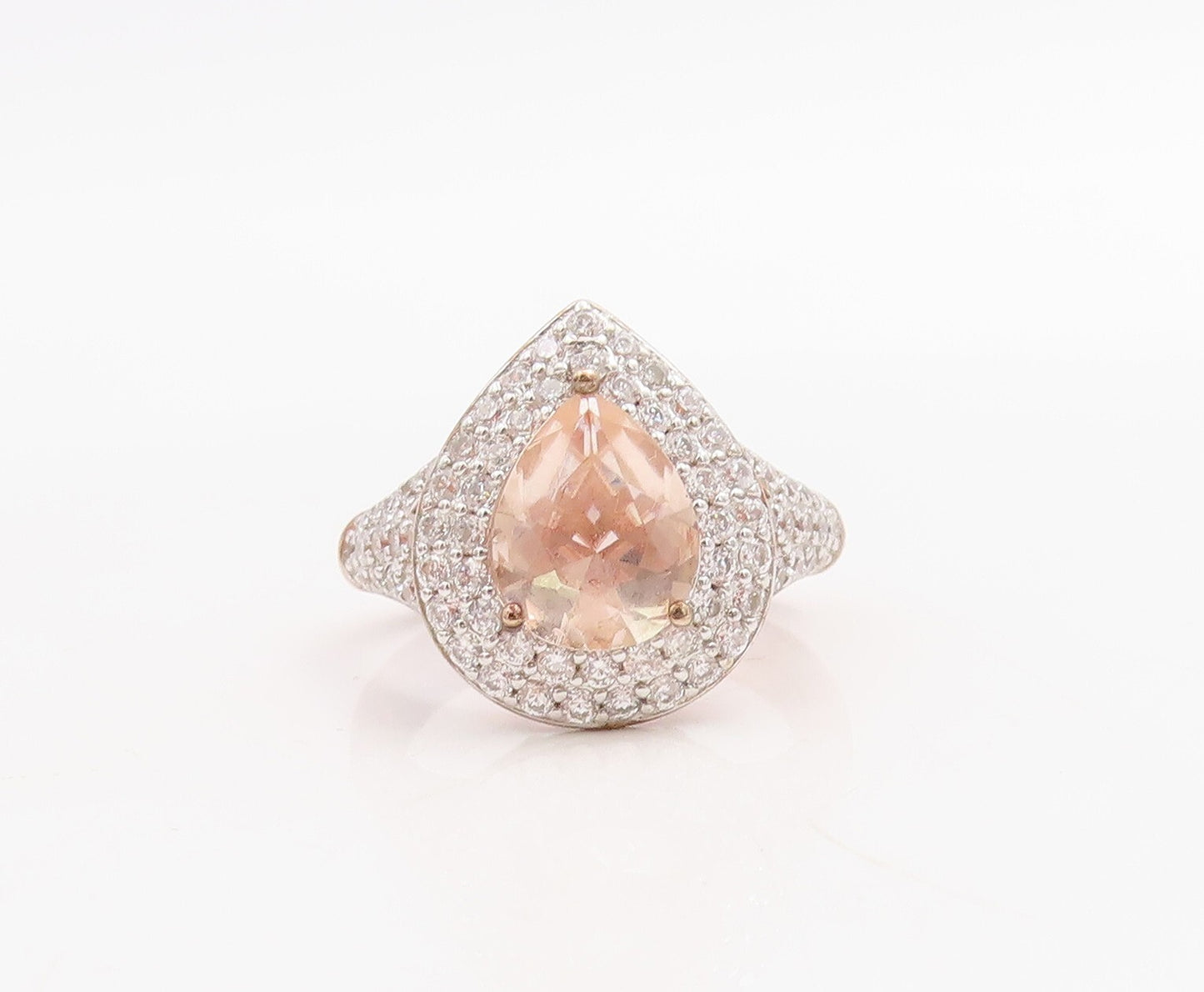 925 Sterling Silver Vintage Ring Rose Gold Plated Morganite & CZ  Sz 7  RG30726