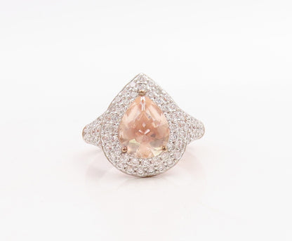 925 Sterling Silver Vintage Ring Rose Gold Plated Morganite & CZ  Sz 7  RG30726