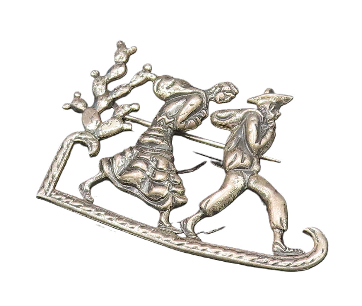 MEXICO 925 Silver  Vintage Men Carrying Bindle Across Desert Brooch Pin BP9749