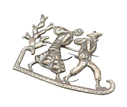MEXICO 925 Silver  Vintage Men Carrying Bindle Across Desert Brooch Pin BP9749