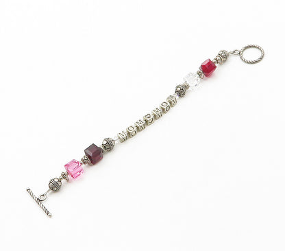 925 Sterling Silver  Vintage Garnet & Topaz Beaded Mom Chain Bracelet  BT6270
