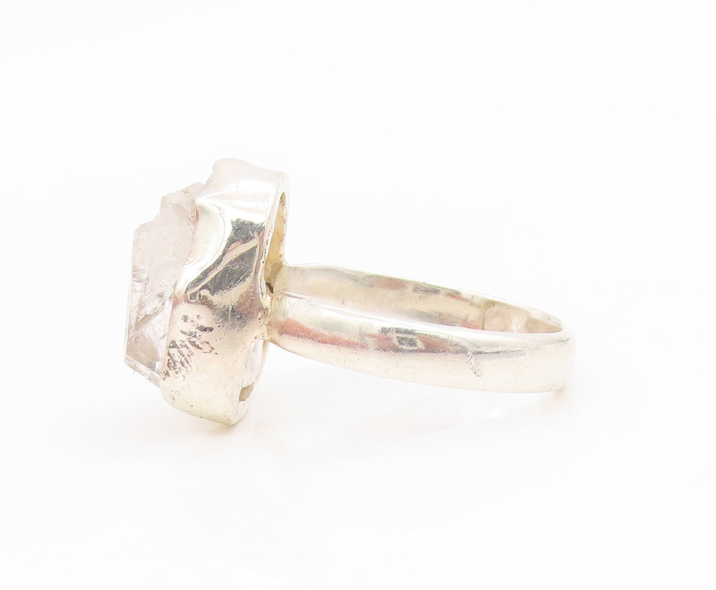 925 Sterling Silver Vintage Ring Modernist Quartz Solitaire Band  Sz 7  RG34608