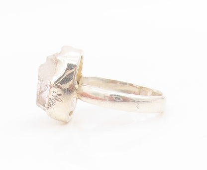 925 Sterling Silver Vintage Ring Modernist Quartz Solitaire Band  Sz 7  RG34608