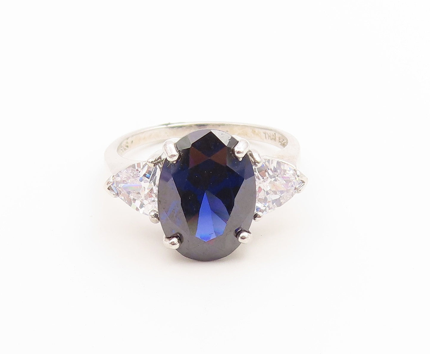 925 Sterling Silver Vintage Ring Oval Cut Sapphire & Topaz Band  Sz 10  RG36892