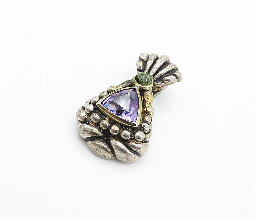 925 Sterling Silver  Vintage Amethyst Dark Tone Fluted Bail Pendant  PT5305