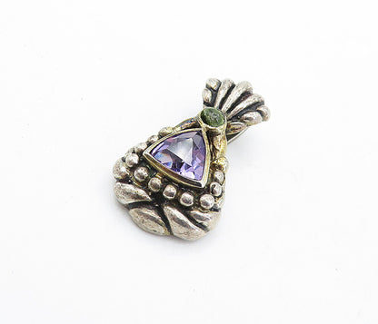 925 Sterling Silver  Vintage Amethyst Dark Tone Fluted Bail Pendant  PT5305