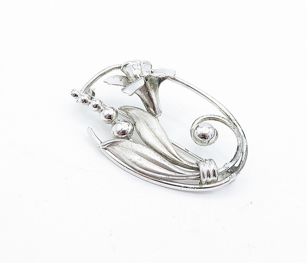 CARL ART 925 Sterling Silver  Vintage Shiny Sculpted Flower Brooch Pin  BP1844