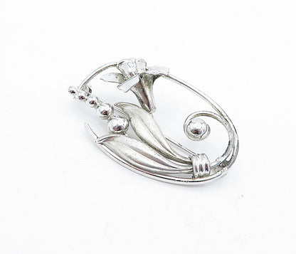 CARL ART 925 Sterling Silver  Vintage Shiny Sculpted Flower Brooch Pin  BP1844