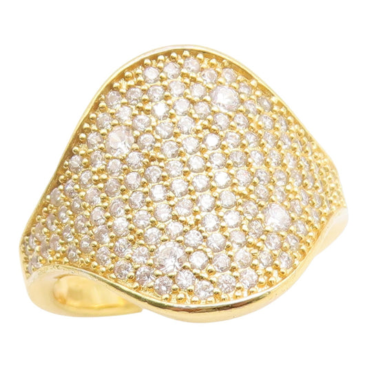 925 Sterling Silver Vintage Ring Gold Plated CZ Pave Signet Band  Sz 7  RG35287