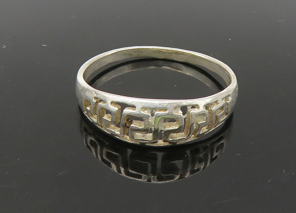 925 Sterling Silver  Vintage Shiny Greek Key Dome Band Ring Sz 8.5  RG21768