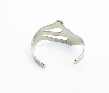MEXICO 925 Sterling Silver Vintage Malachite Cutout Cuff Bracelet BT2662