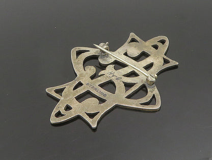 HYO 925 Sterling Silver Vintage Etched Interlocking Cutout Brooch Pin BP9504