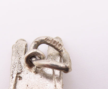 925 Sterling Silver  Vintage Shiny Petite Building Drop Pendant  PT17897