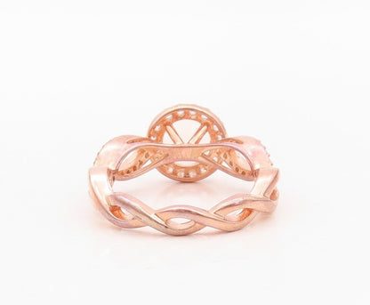 925 Sterling Silver Vintage Ring Rose Gold Plated Morganite & CZ  Sz 7  RG30169
