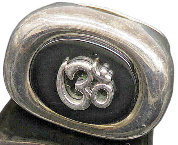 RLM STUDIO 925 Silver  Vintage Hematite 'Om' Symbol Band Ring Sz 7  RG20002