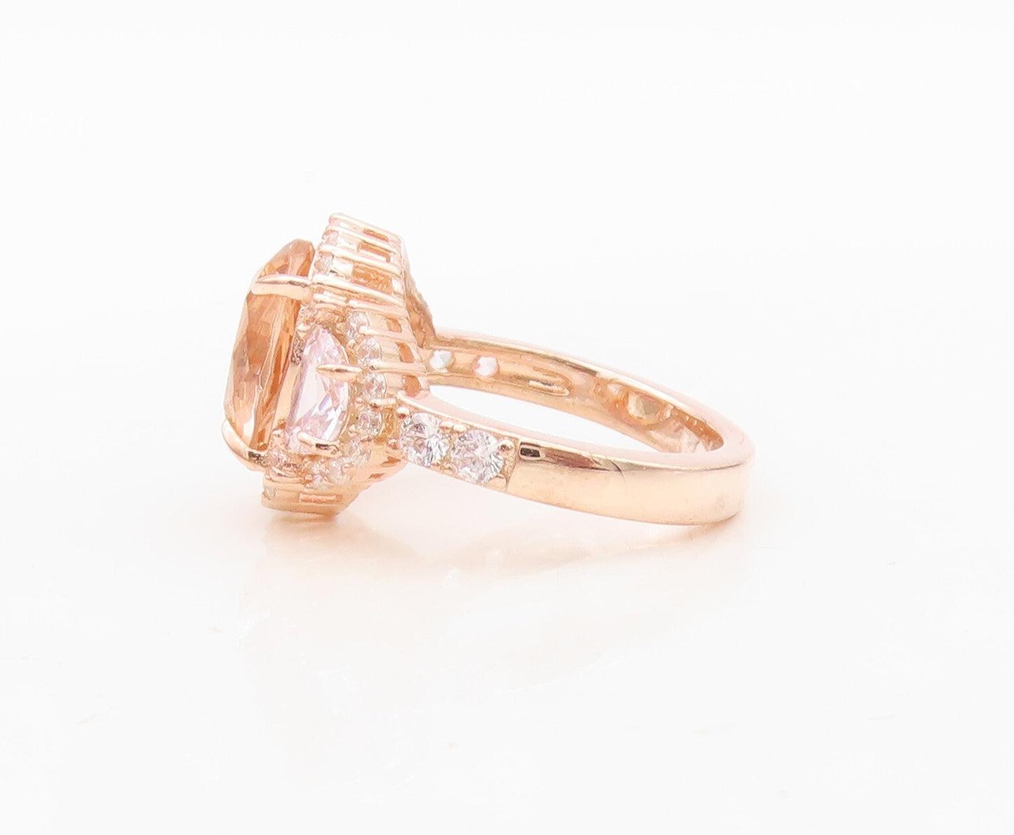 925 Sterling Silver Vintage Ring Rose Gold Plated Morganite & CZ  Sz 7.5 RG30341