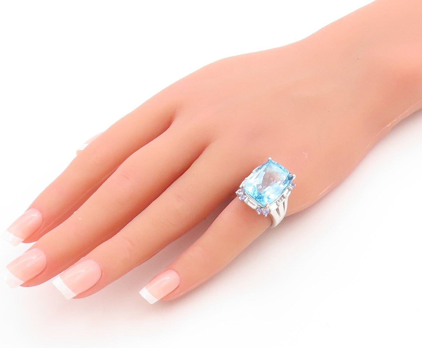 925 Sterling Silver Vintage Ring Faceted Topaz & Tanzanite Band  Sz 5  RG33726