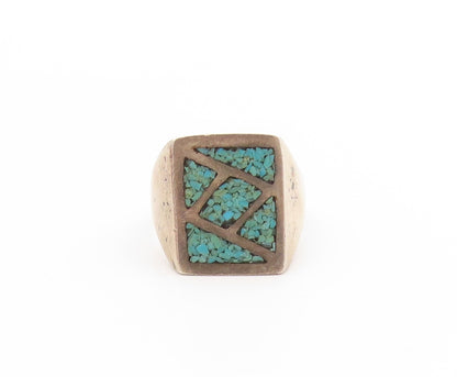 925 Sterling Silver Vintage Ring NAVAJO ZUNI Crushed Turquoise  Sz 7.5  RG33719
