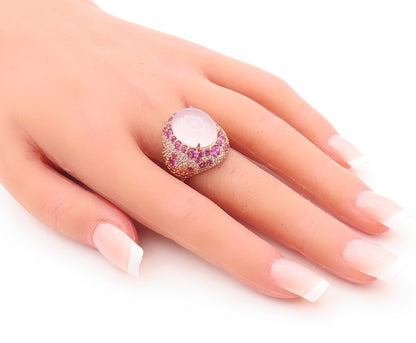 925 Sterling Silver Vintage Ring Rose Gold Plated Oval Gemstone  Sz 7  RG29323
