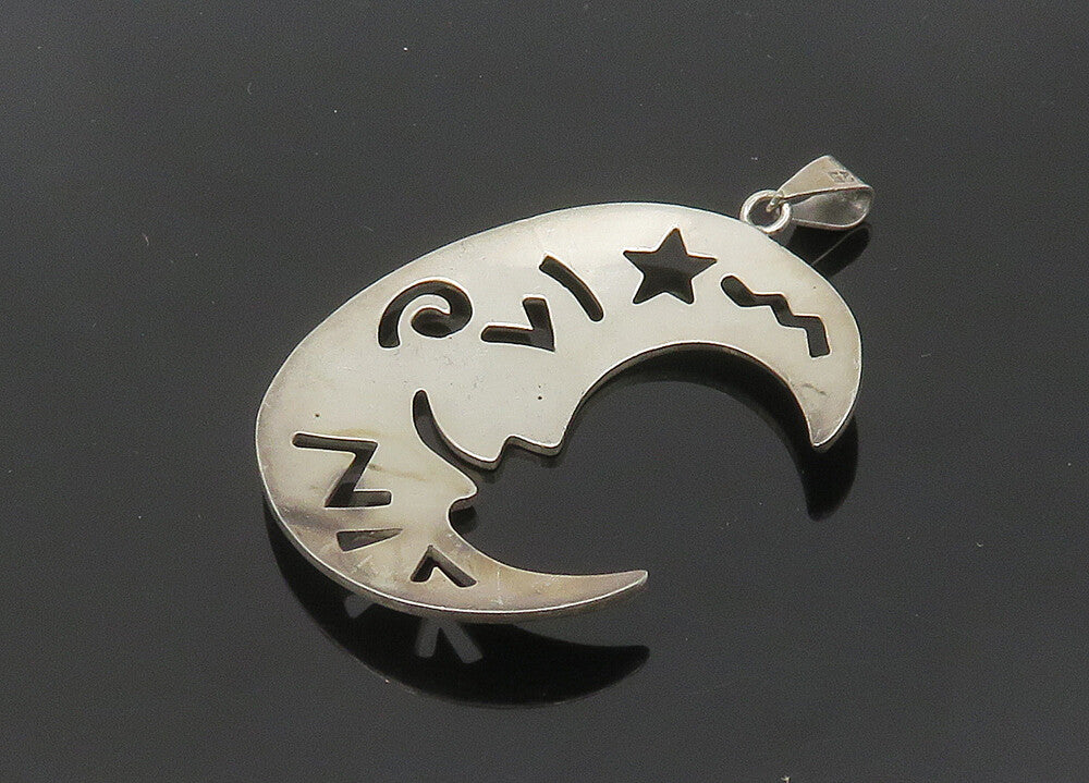 MEXICO 925 Silver  Vintage Crescent Moon Face Cutout Detail Pendant  PT17030
