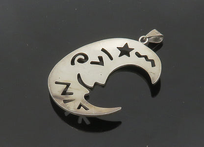 MEXICO 925 Silver  Vintage Crescent Moon Face Cutout Detail Pendant  PT17030
