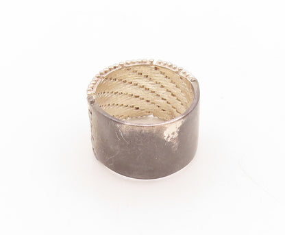925 Sterling Silver Vintage Ring Brutalist Brick Wall Effect Carved Sz 9 RG31451