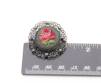 925 Silver  Vintage Beaded & Openwork Knitted Rose Flower Brooch Pin  BP10096