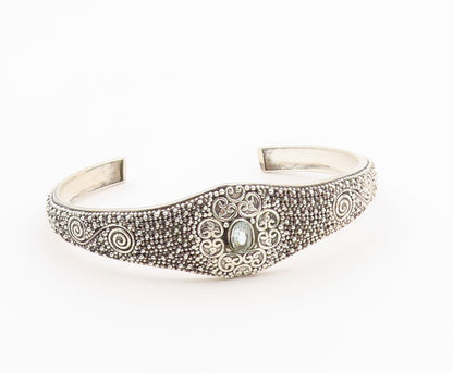 925 Sterling Silver Vintage Bracelet Topaz Intricate Seed Bead Pattern  BT12173