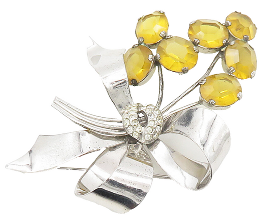 925 Sterling Silver  Vintage Citrine & Topaz Flower Bunch Brooch Pin  BP7483