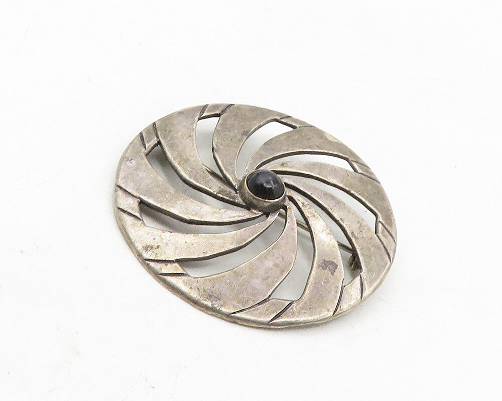 MEXICO 925 Sterling Silver  Vintage Black Onyx Dark Tone Brooch Pin  BP3992