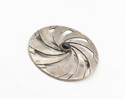 MEXICO 925 Sterling Silver  Vintage Black Onyx Dark Tone Brooch Pin  BP3992