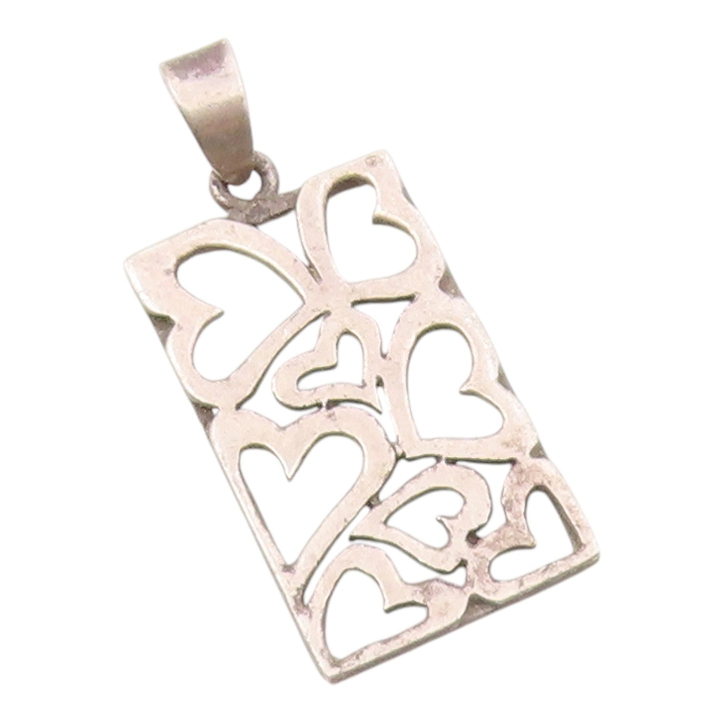925 Sterling Silver Vintage Open Love Hearts Rectangular Drop Pendant PT20215