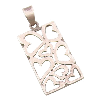 925 Sterling Silver Vintage Open Love Hearts Rectangular Drop Pendant PT20215