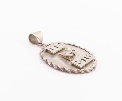 925 Sterling Silver Vintage Pendant Roped Bordered Carved Dog Bite Badge PT22976