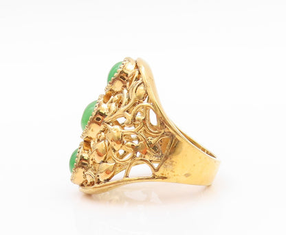925 Sterling Silver Vintage Ring Gold Plated Floral Cut Gemstones  Sz 7  RG32460