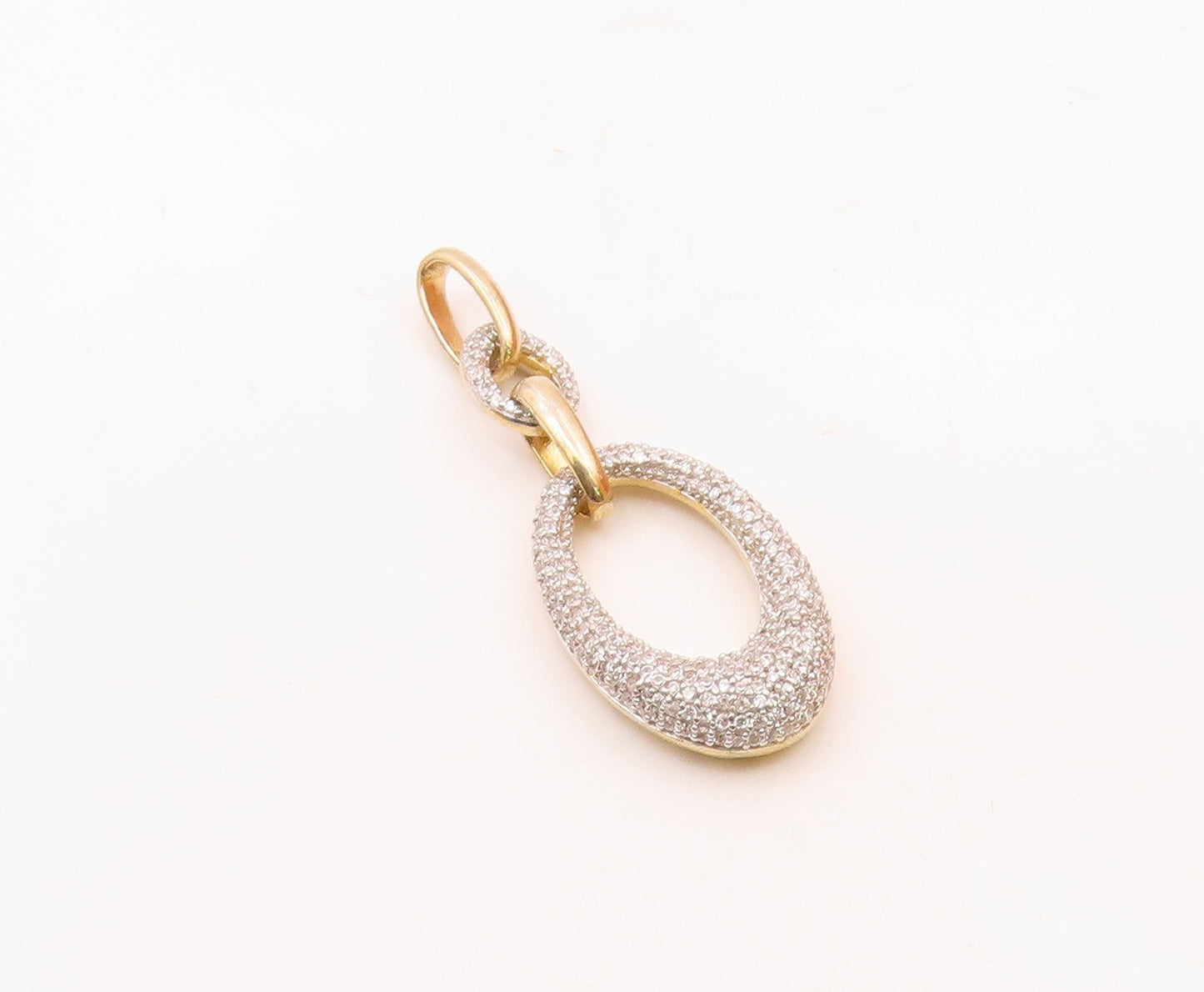 925 Sterling Silver  Vintage Cubic Zirconia Golf Plated Oval Pendant  PT17636