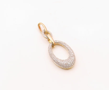 925 Sterling Silver  Vintage Cubic Zirconia Golf Plated Oval Pendant  PT17636