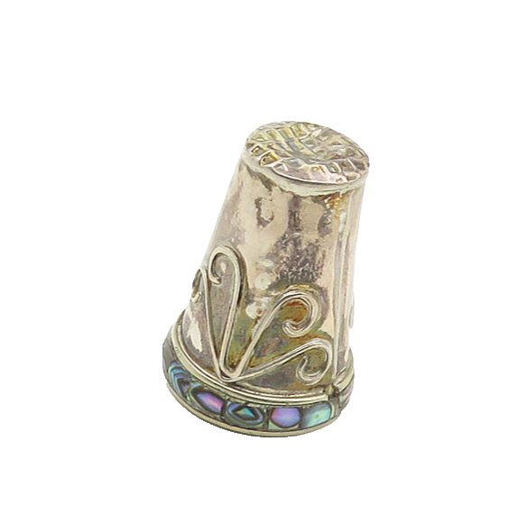 925 Sterling Silver  Vintage Abalone Shell Swirl Detail Sewing Thimble  TR2387