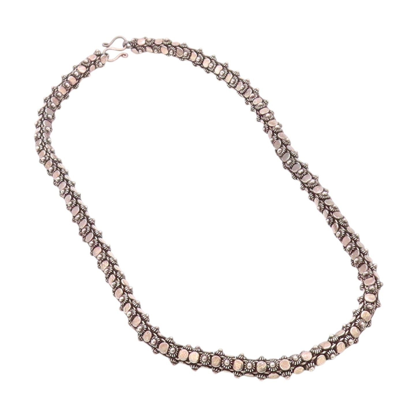 925 Sterling Silver Vintage Necklace Dark Tone Floral Beaded Rope Chain  NE4676