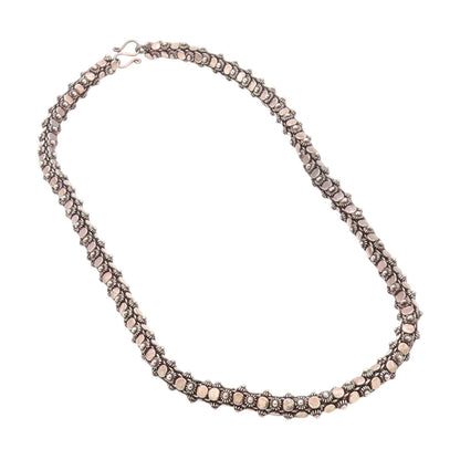 925 Sterling Silver Vintage Necklace Dark Tone Floral Beaded Rope Chain  NE4676