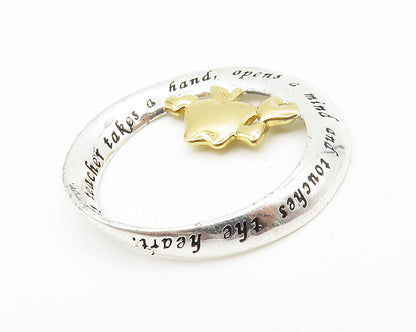 925 Sterling Silver  Shiny 2 Tone Teacher Love Quote Apple Pendant  PT10602