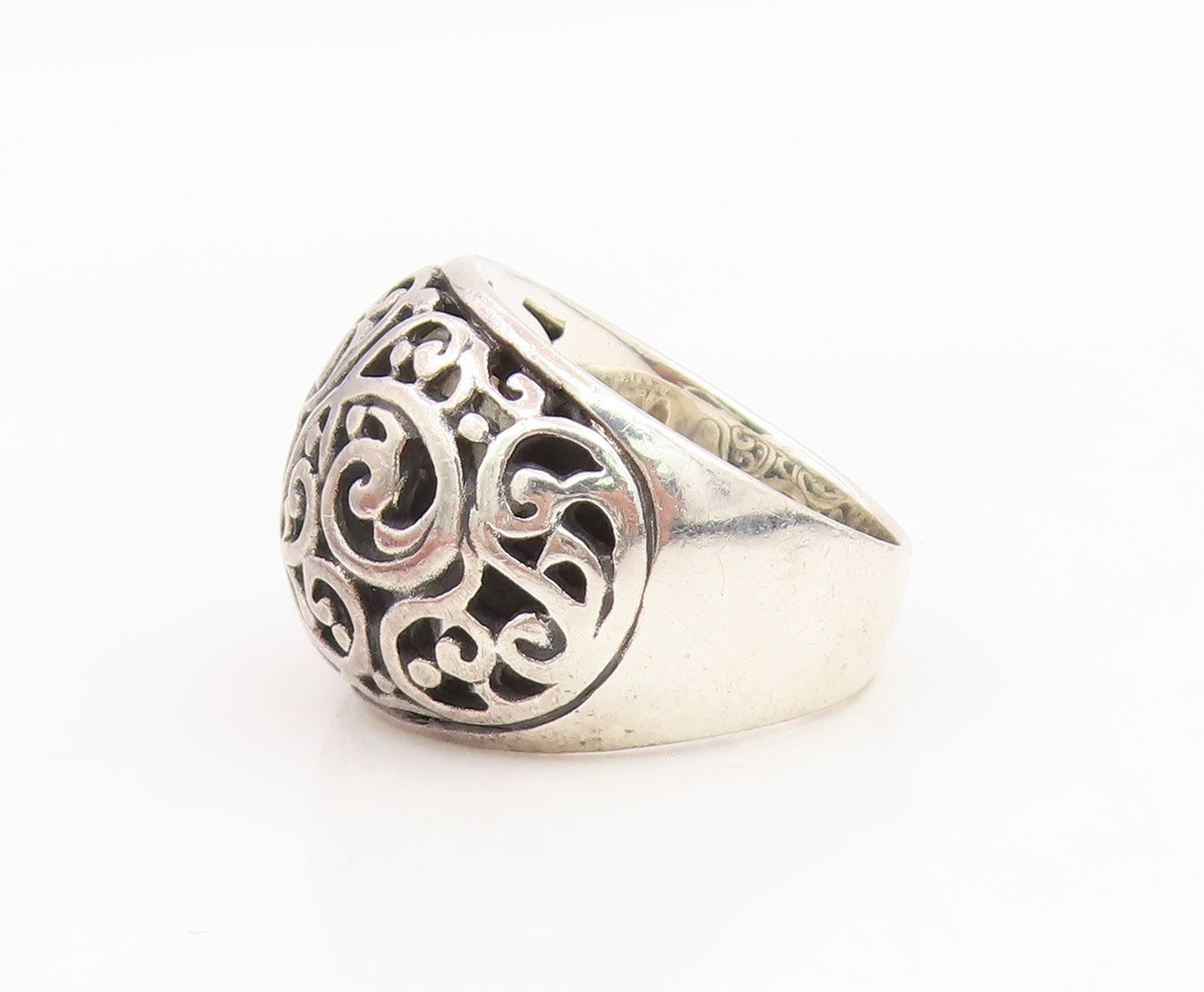925 Sterling Silver Vintage Ring Intricate Open Scrollwork Dome  Sz 7  RG34965