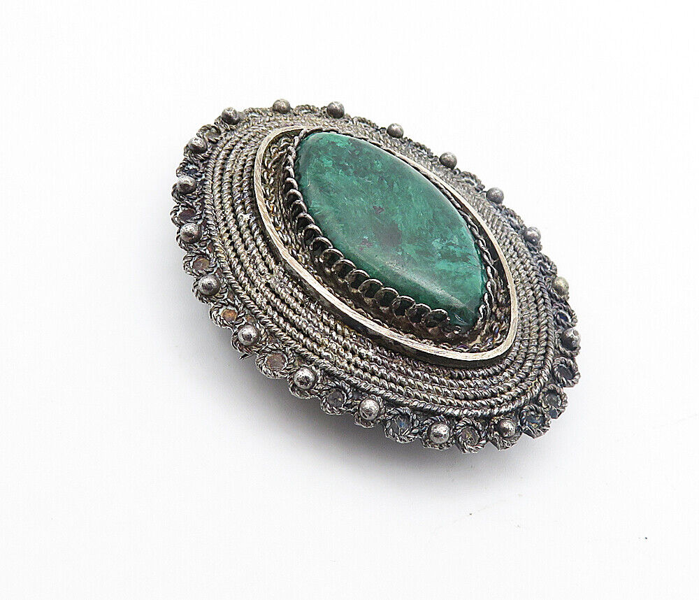 925 Sterling Silver - Vintage Eilat Stone Oxidized Twist Brooch Pin - BP2957