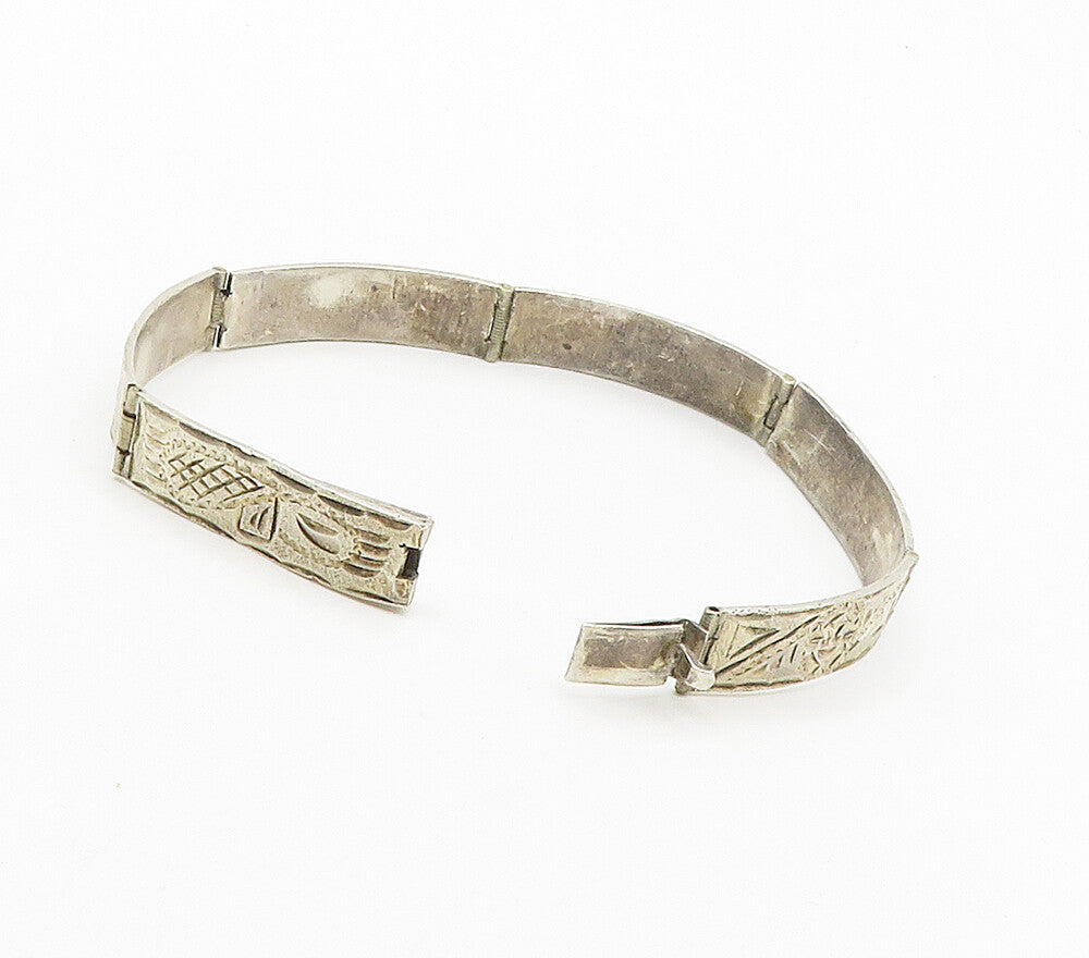 MEXICO 925 Sterling Silver  Vintage Shiny Etched Panel Chain Bracelet  BT6148