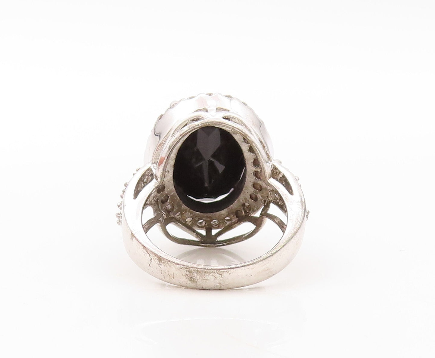 925 Sterling Silver Vintage Ring Oval Cut Spinel Halo CZ Inlay  Sz 7  RG30696