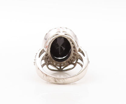 925 Sterling Silver Vintage Ring Oval Cut Spinel Halo CZ Inlay  Sz 7  RG30696