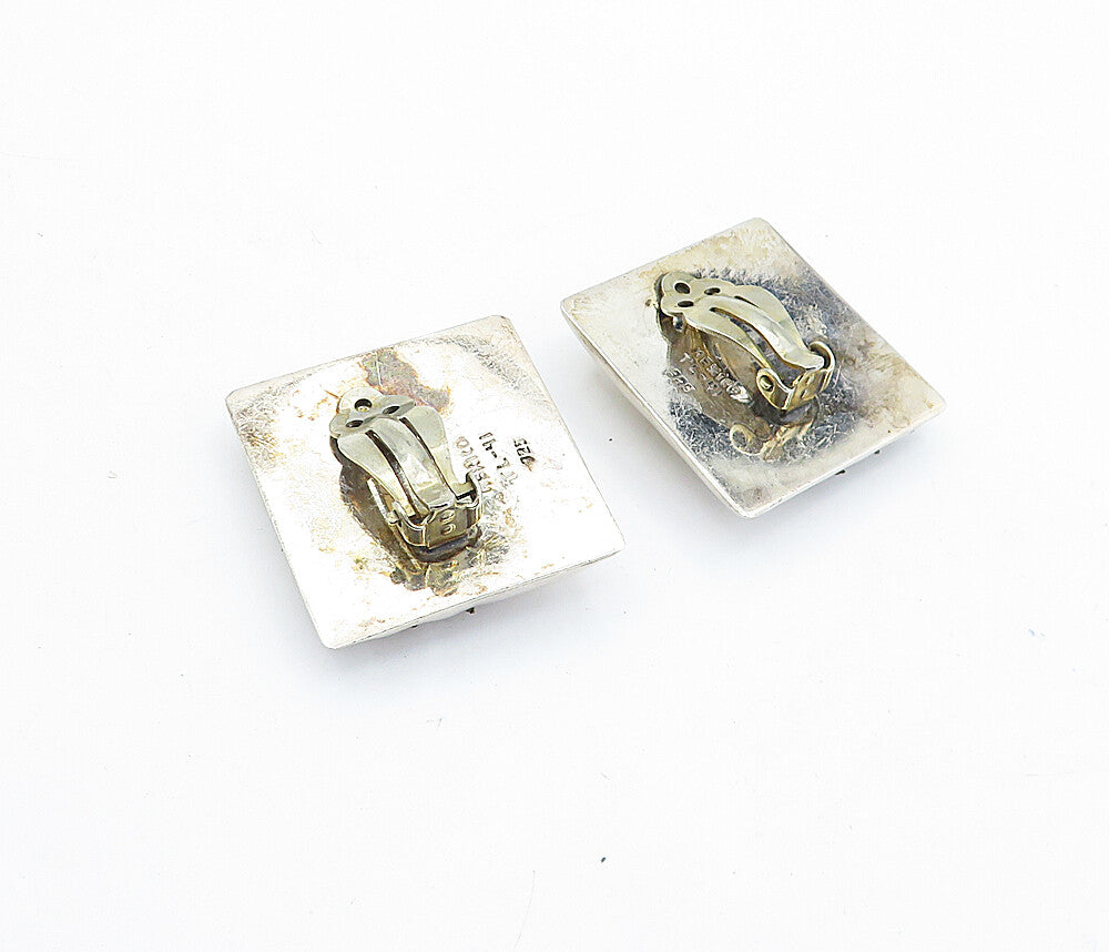 MEXICO 925 Silver  Vintage Two Tone Rope Twist Non Pierce Earrings  EG2874