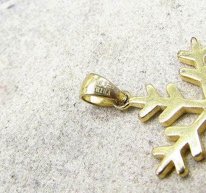 Gold Over 925 Sterling Silver Blue Enamel Snowflake Drop Pendant PT1480