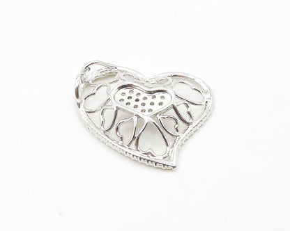 925 Sterling Silver  Sparkling Cubic Zirconia Open Love Heart Pendant  PT14611